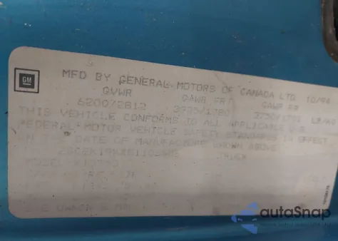 1995 Chevrolet Gmt-400 K1500 from USA, damaged, VIN 2GCEK19KXS1106506